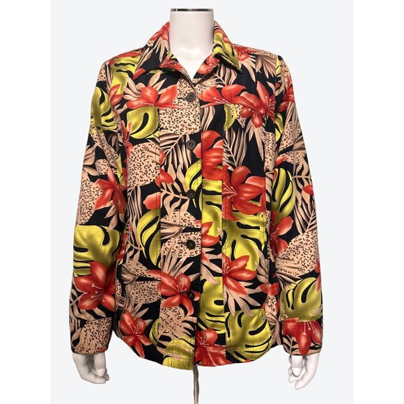 Allison Daley Tropical Floral Button Up Blazer Size 10 - Picture 2 of 14